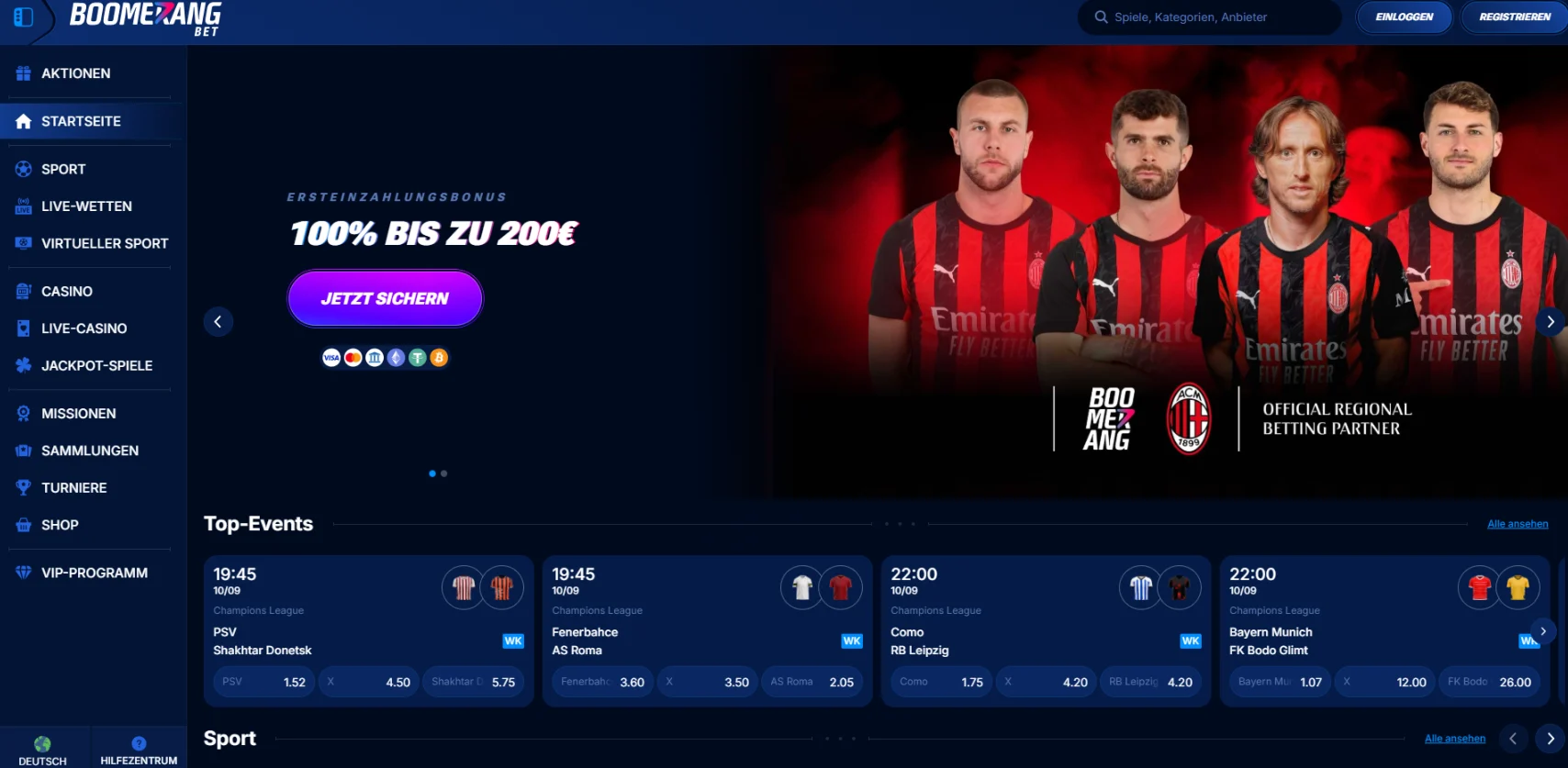 Boomerang-Bet Casino Screen