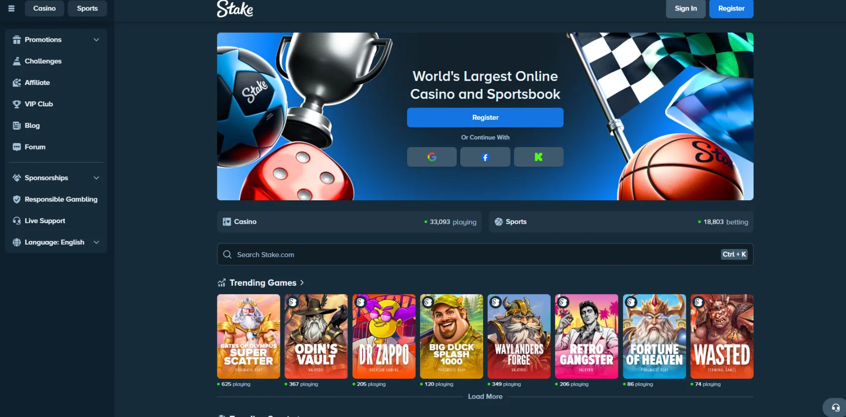 Stake.com Casino Screen